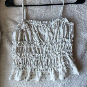 White Floral Ruffled Women's Top
